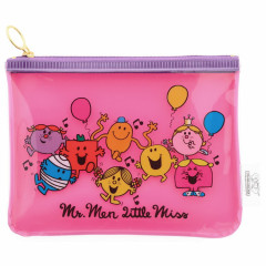 Japan Sanrio Clear Flat Mini Pouch - Mr. Men & Little Miss : Party Purple Pink