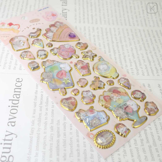 Japan Mogunyan Gold Foil Jewel Sticker - Cat Dessert Crepe Strawberry - 2