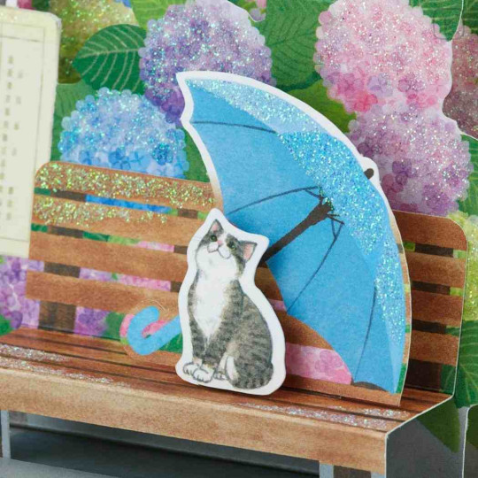 Japan Sanrio 3D Greeting Card - Hydrangea and Bus Stop - 3