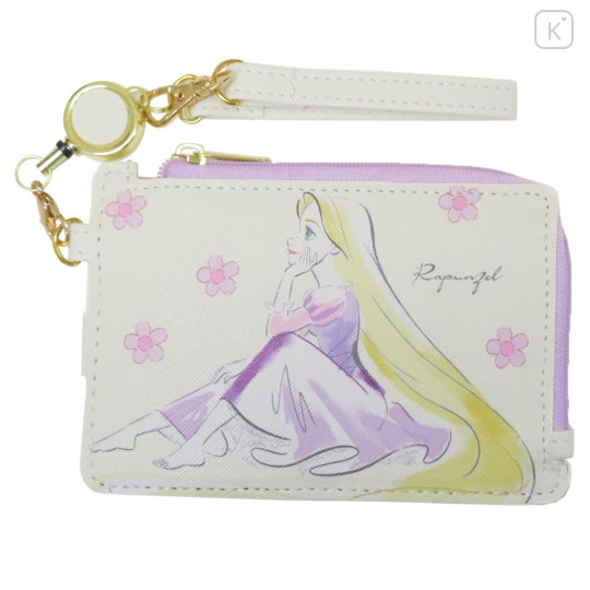 Japan Disney Pass Case Card Holder & Coin Case & Reel - Rapunzel : Watercolor White - 1