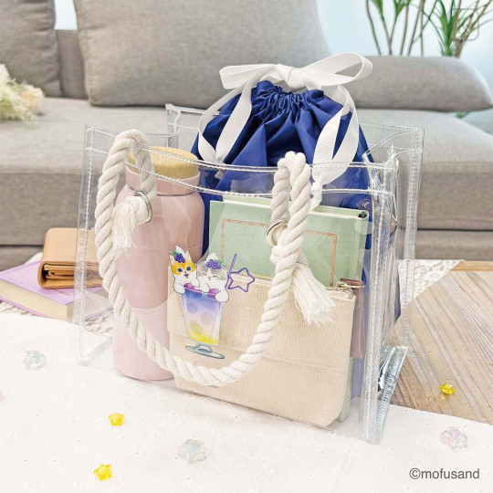 Japan Mofusand Clear Drawstring Tote Bag - Cat Nyan Colorful Soda - 2