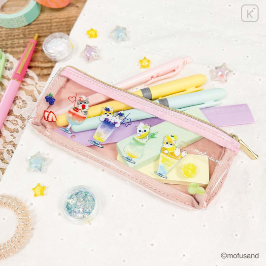 Japan Mofusand Clear Slim Pen Case - Cat Nyan Colorful Soda - 2