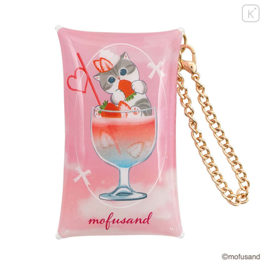 Japan Mofusand Multi Clear Pouch (S) with Carabiner - Cat : Colorful Soda Strawberry - 3