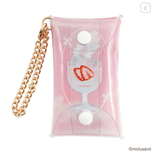 Japan Mofusand Multi Clear Pouch (S) with Carabiner - Cat : Colorful Soda Strawberry - 4