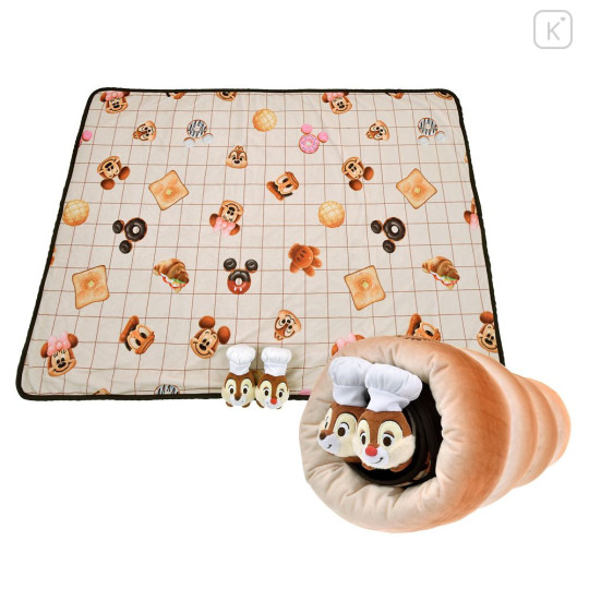 Japan Disney Store Reversible Blanket with Case - Chip & Dale : Mickey's Bakery Roll Bread - 2