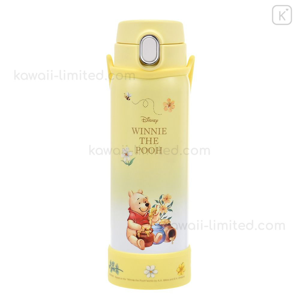 Japan Disney Store One Push Water Bottle with Strap - Pooh