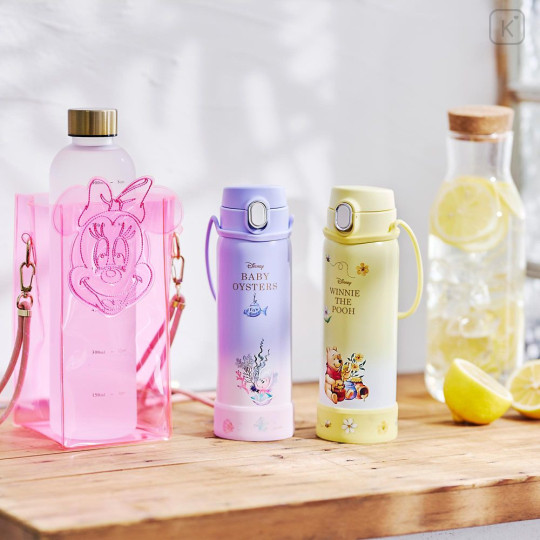 Japan Disney Store One Push Water Bottle with Strap - Pooh : Gradient Splendid Colors Drinkware - 5