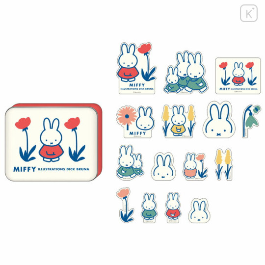 Japan Miffy Sticker & Can Case - Miffy : Flower Red Beige - 1