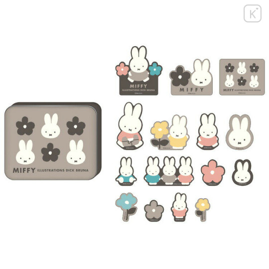 Japan Miffy Sticker & Can Case - Miffy : Flower Grey Brown - 1