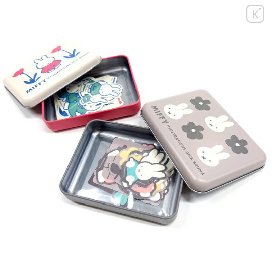 Japan Miffy Sticker & Can Case - Miffy : Flower Grey Brown - 2