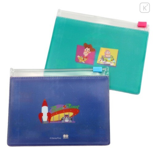 Japan Disney Zip Folder File Set 2 Size - Toy Story Little Green Men & Lotso Bear - 2