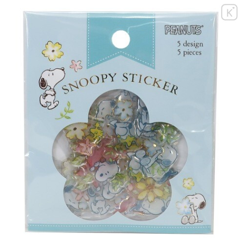 Japan Peanuts Plump Flake Sticker - Snoopy & Flower - 1