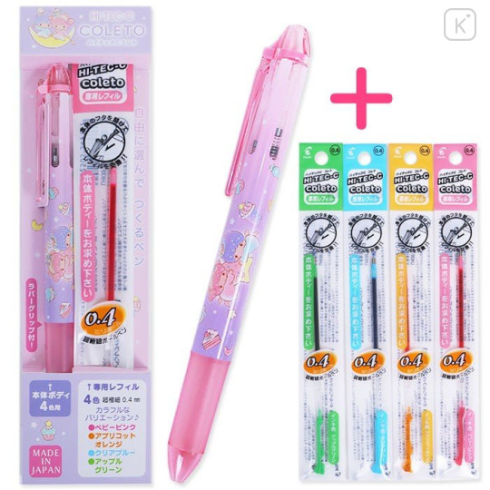 Japan Sanrio Hi-Tec-C Coleto 4 Color Multi Gel Pen - Little Twin Stars - 1