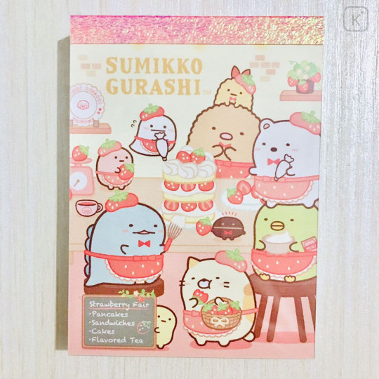 Japan San-X Mini Notepad - Sumikko Gurashi / Strawberry Cafe - 1