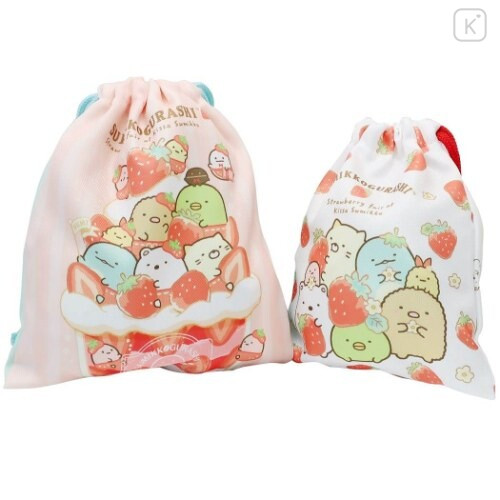 Japan San-X Drawstring Bag 2pcs Set - Sumikko Gurashi / Strawberry - 3