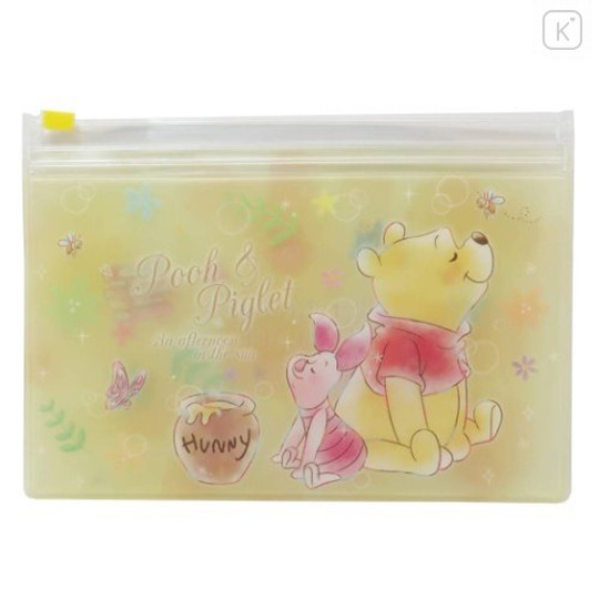 Japan Disney 2 Pocket Zip Pouch - Winnie the Pooh - 1