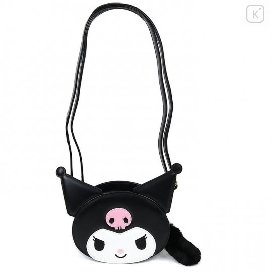 Japan Sanrio Fluffy Zipper Shoulder Bag - Kuromi - 1