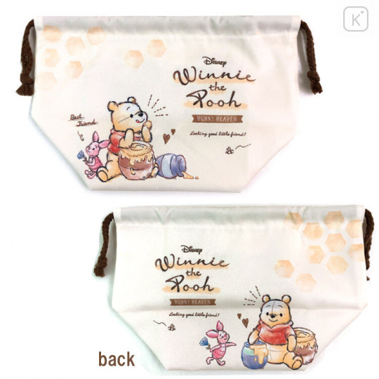 Japan Disney Drawstring Bag - Winnie the Pooh & Piglet White - 2