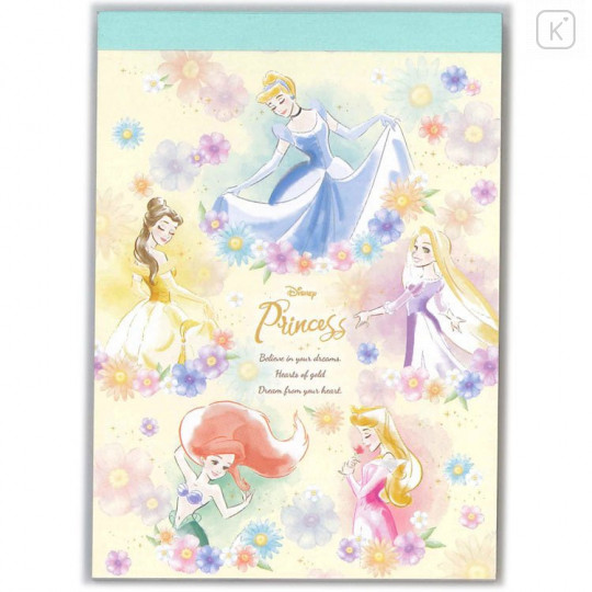 Japan Disney Mini Notepad - Princess Ariel Rapunzel Belle Cinderella Aurora - 1