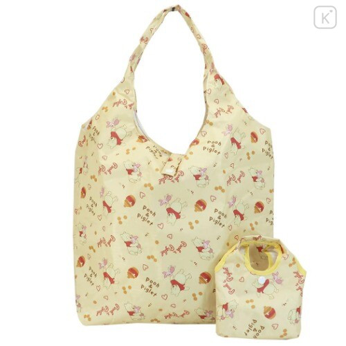 Japan Disney Eco Shopping Bag with Mini Bag - Winnie the Pooh / Yellow - 1