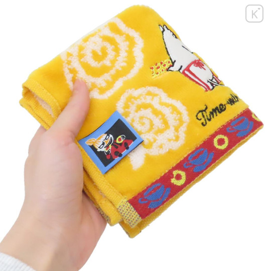 Japan Moomin Embroidered Mini Towel - Moomintroll : Time With Mamma Yellow Flower - 3