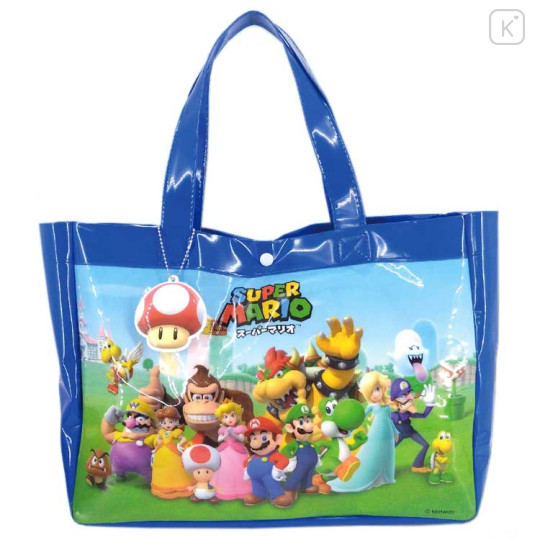 Japan Super Mario Waterproof Vinyl Beach Bag & Pool Tote - Characters Blue - 1