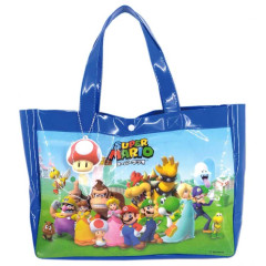 Japan Super Mario Pool Bag Vinyl Tote Bag - Characters Blue & Mushroom Name Tag Keychain