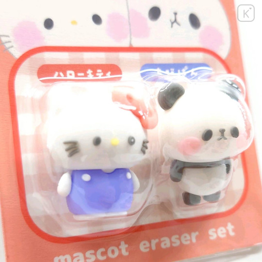 Japan Sanrio × Mochimochi Panda Mascot 3D Eraser Set - Hello Kitty & Mochi Mochi Panda - 1