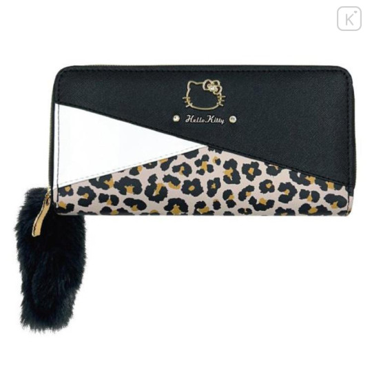 Japan Sanrio Long Wallet - Hello Kitty : Black White Leopard - 1