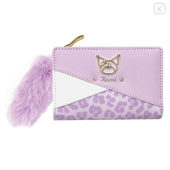 Japan Sanrio Bifold Wallet - Kuromi : Purple White Leopard - 1