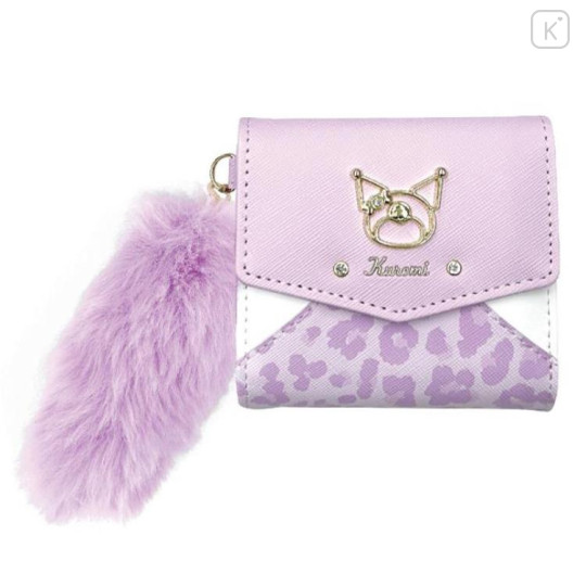 Japan Sanrio Trifold Wallet - Kuromi : Purple White Leopard - 1