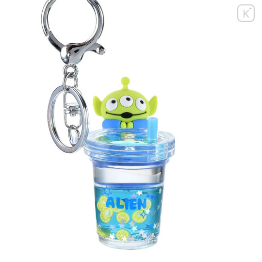 Japan Disney Store Floating Sequins Keychain - Toy Story Little Green Men Aliens : Drink Key chain Fes - 1