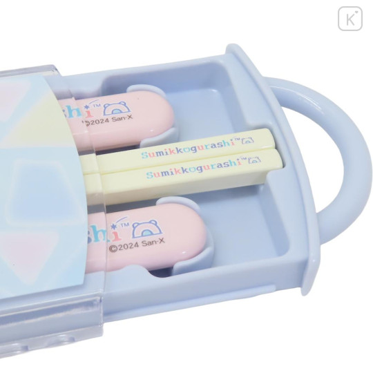 Japan San-X Bento Lunch Cutlery Set Spoon Fork Chopstick - Sumikko Gurashi : Shirokuma Hometown Blue Pink - 2