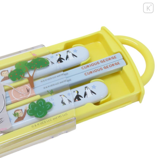 Japan Curious George Bento Lunch Cutlery Set Spoon Fork Chopstick - Penguin Yellow Blue - 2
