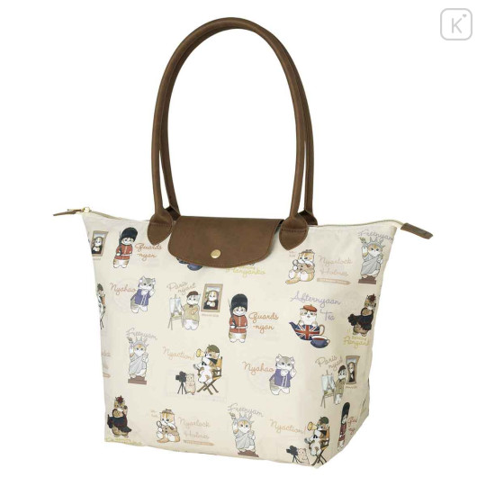 Japan Mofusand Boat Shaped Tote Bag - Mofumofu Journey Cat : Cats of the World Beige - 1