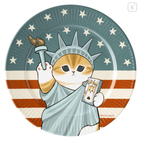 Japan Mofusand Melamine Plate 21cm - Mofumofu Journey Cat : Statue of Liberty America - 1