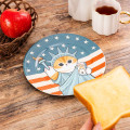 Japan Mofusand Melamine Plate 21cm - Mofumofu Journey Cat : Statue of Liberty America - 2