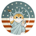 Japan Mofusand Melamine Plate 21cm - Mofumofu Journey Cat : Statue of Liberty America - 6