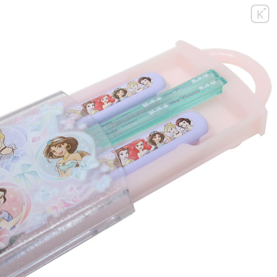 Japan Disney Bento Lunch Cutlery Set Spoon Fork Chopstick - Disney Princess : Pink Purple Mint - 2