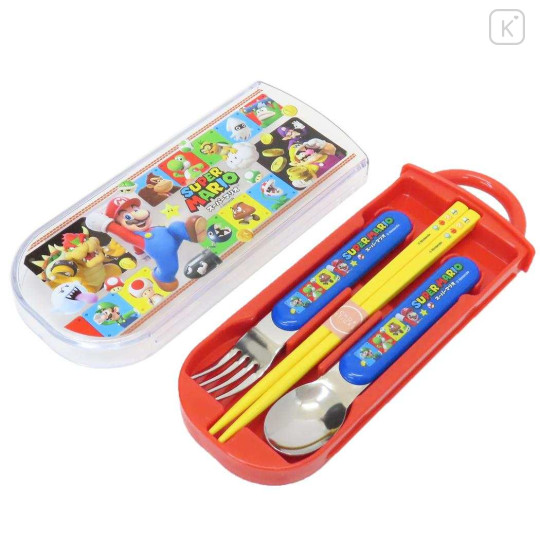 Japan Super Mario Bento Lunch Cutlery Set Spoon Fork Chopstick - Super Mario Brothers Red Blue Yellow - 1