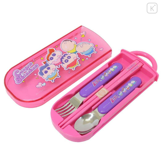Japan Crayon Shin-chan Bento Lunch Cutlery Set Spoon Fork Chopstick - Shinnosuke Nohara : Frineds Pink Purple - 1