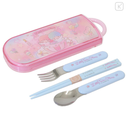 Japan Sanrio Bento Lunch Cutlery Set Spoon Fork Chopstick - Little Twin Stars : Pink Blue - 1