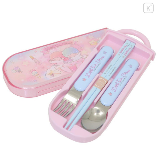 Japan Sanrio Bento Lunch Cutlery Set Spoon Fork Chopstick - Little Twin Stars : Pink Blue - 2