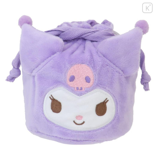 Japan Sanrio Face Drawstring Bag - Kuromi - 1
