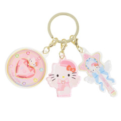 Japan Sanrio Acrylic Keychain 3 Charm - Hello Kitty : Magical Jewelry Heart Angel