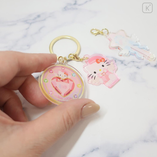 Japan Sanrio Acrylic Keychain 3 Charm - Hello Kitty : Magical Jewelry Heart Angel - 2