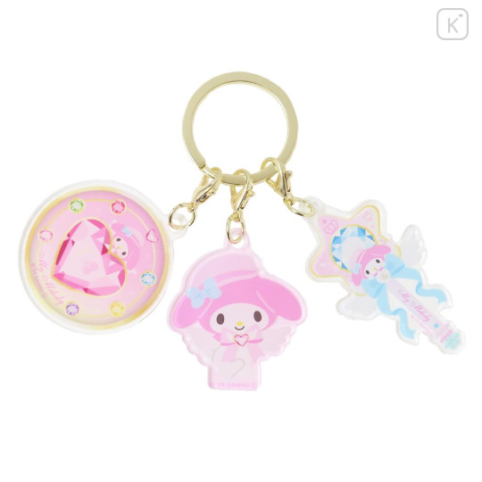 Japan Sanrio Acrylic Keychain 3 Charm - My Melody : Magical Jewelry Heart Angel - 1
