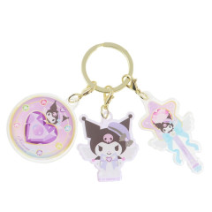 Japan Sanrio Acrylic Keychain 3 Charm - Kuromi : Magical Jewelry Heart Angel