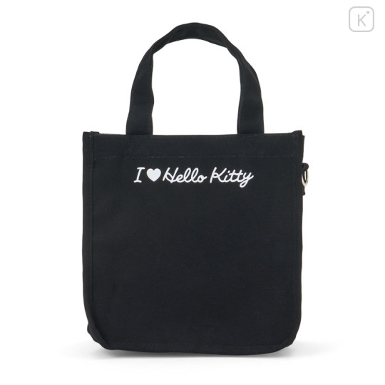 Japan Sanrio Original 2way Mini Tote Bag - Hello Kitty : I Love Hello Kitty Black - 3