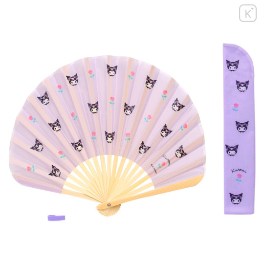 Japan Sanrio Original Bamboo Fan with Case - Kuromi - 1